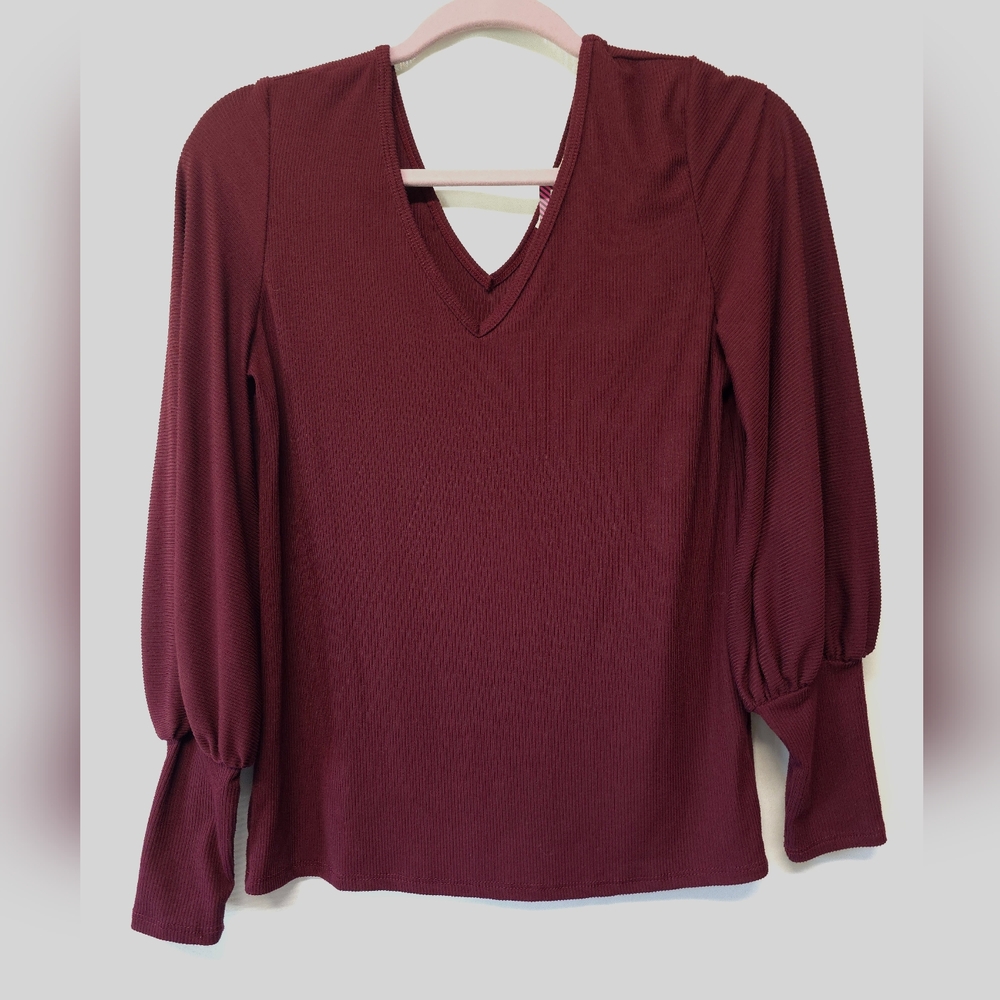 Elegant Women's V-Neck Top - Burgundy
